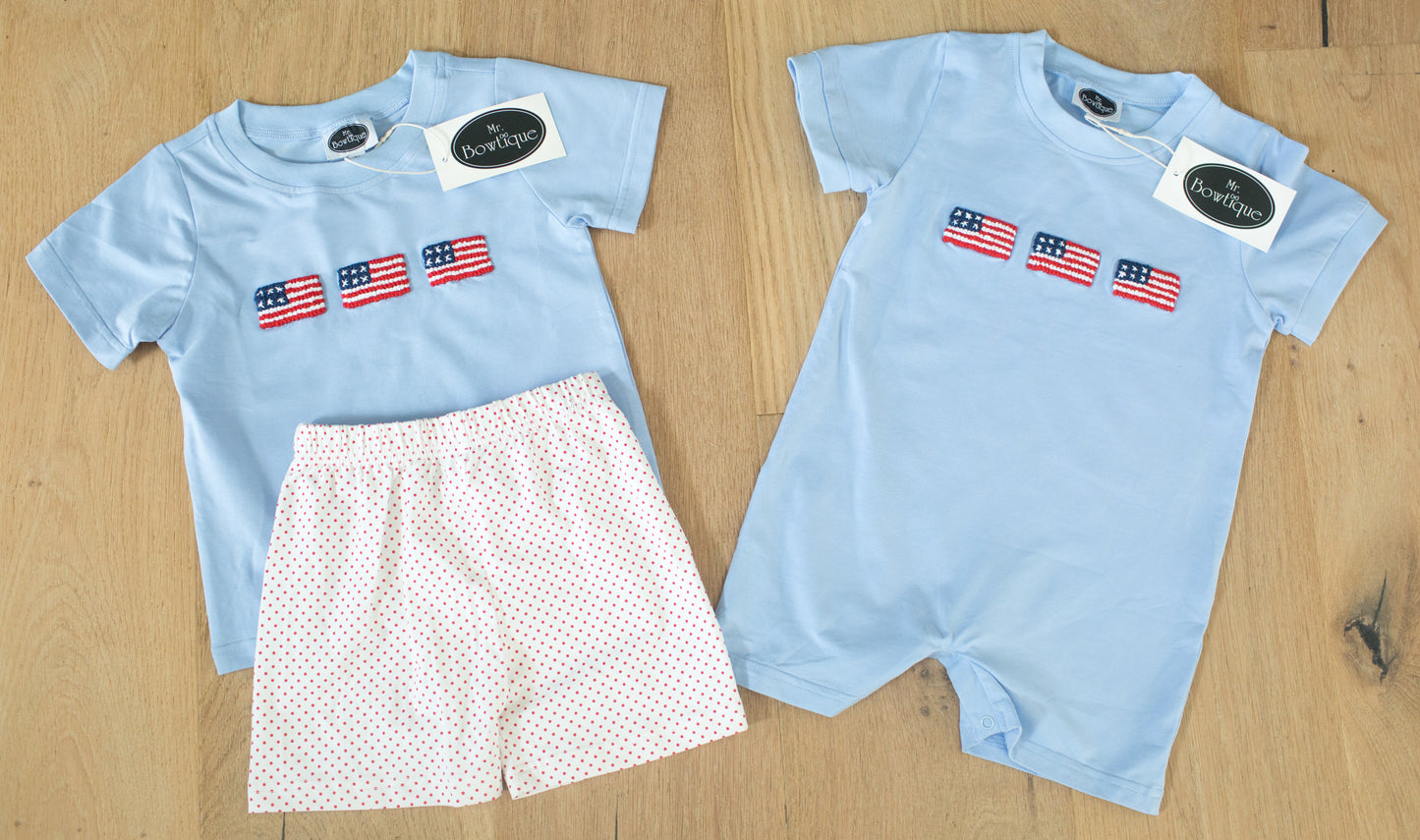 Light blue American Flag Romper