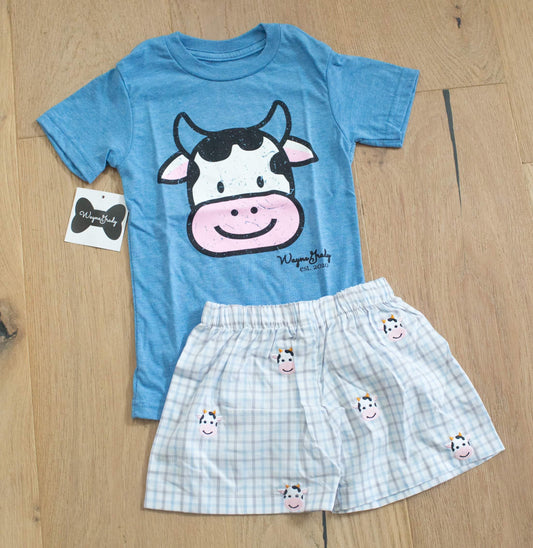 Cow embroidered shorts