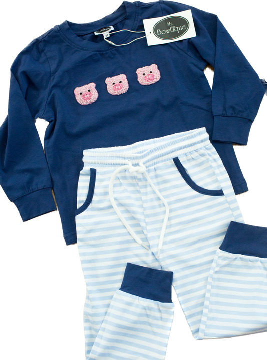 Boy French Knot Pig Jogger Set