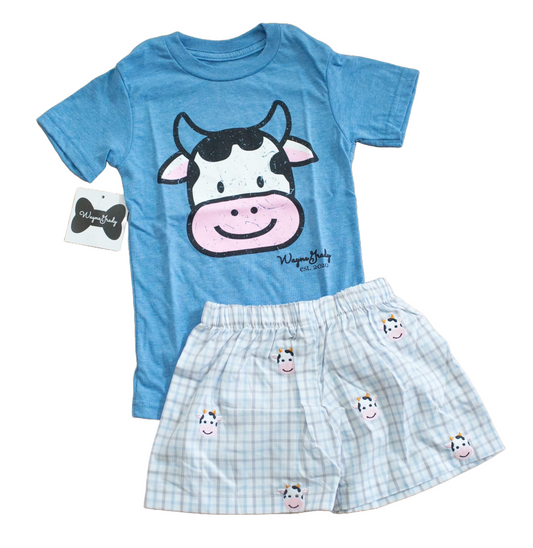 Cow embroidered shorts