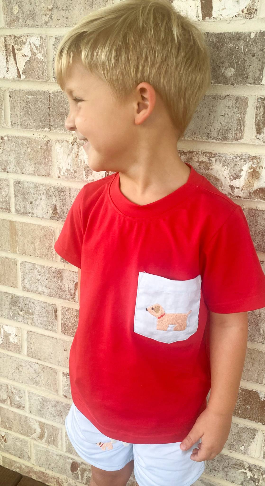 French knot Red Pup Short Set